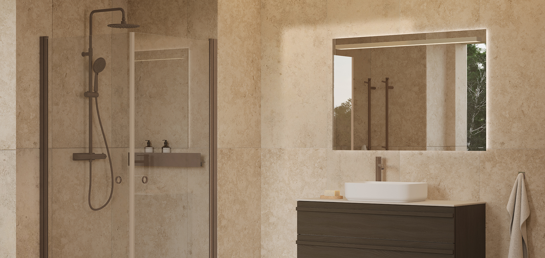 Poem vaskeskab i brun ask med fronten List og detaljer i mocca