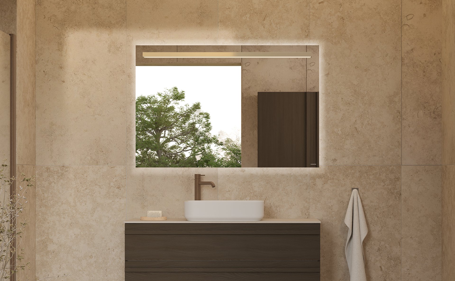 Poem vaskeskab i brun ask med profilen List og detaljer i mocca