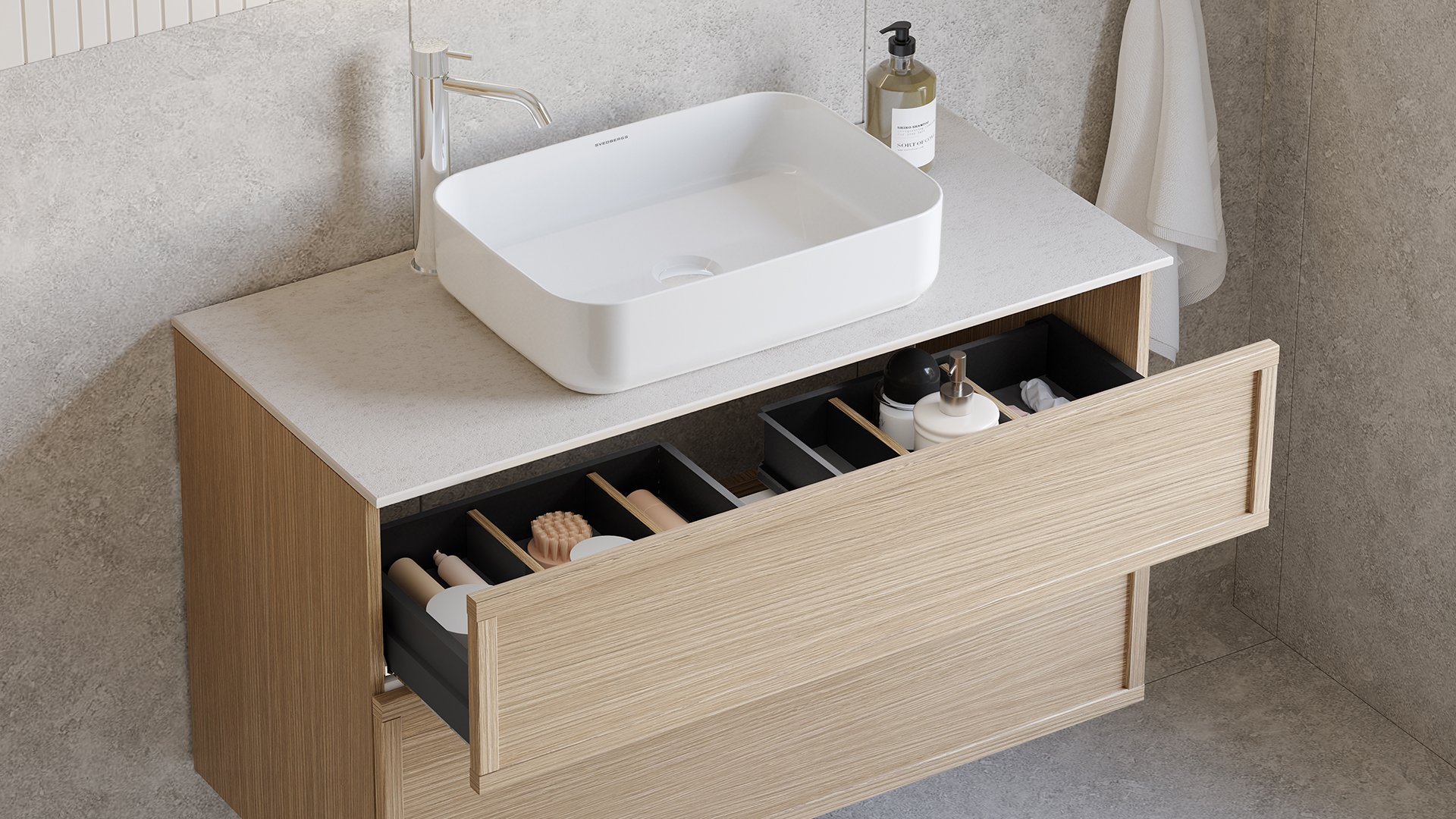 Poem med åben skuffe og skuffeindretning