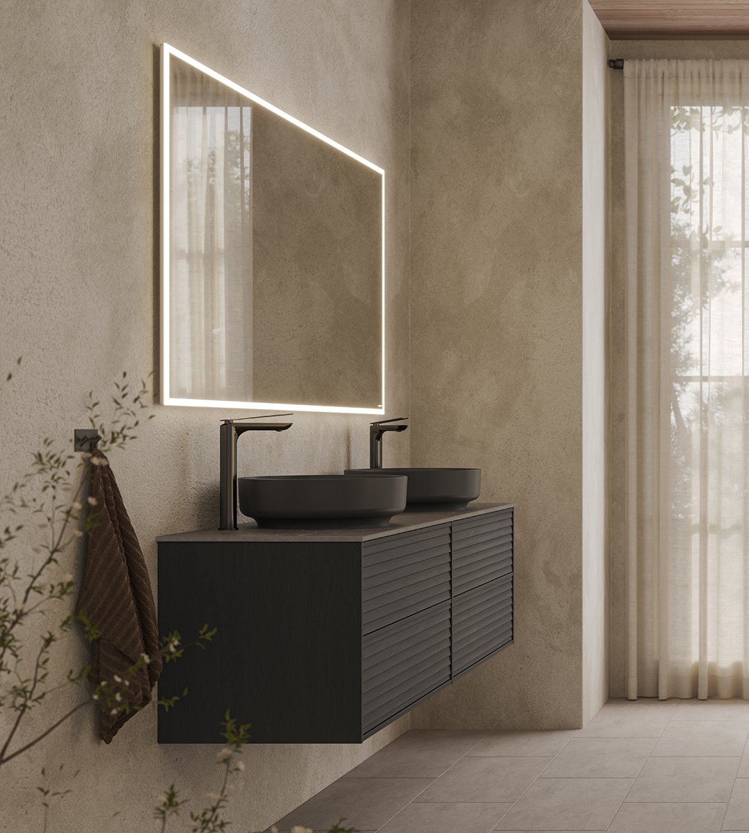 Epos vaskeskab i sort ask med fronten Jalusi