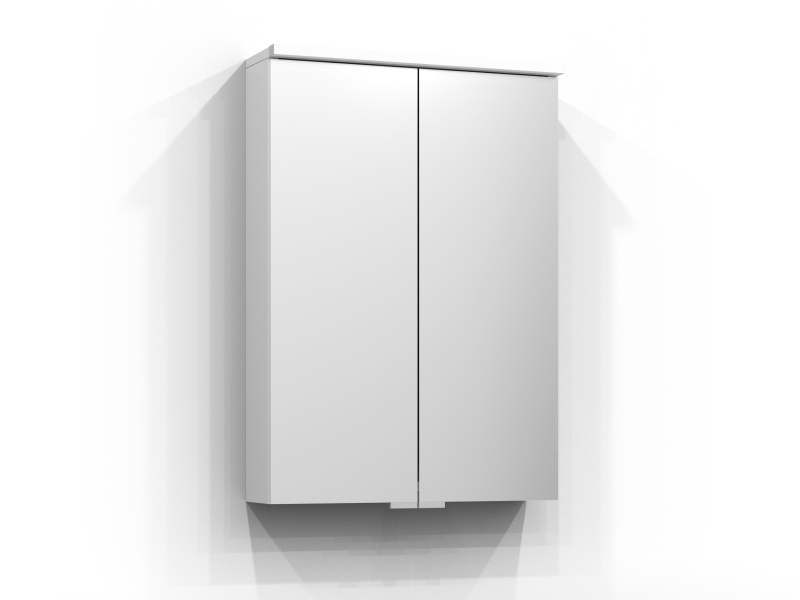 Sarek spejlskab 50 cm i hvid med to spejldøre og integreret belysning.