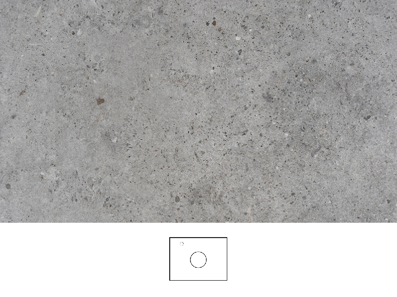 Kalk bordplade 60 cm i lysgrå kalkstenslook med blød, mat overflade og diskret porøs struktur. Håndvask centreret på bordpladen, krom etgrebsarmatur til venstre for håndvasken.