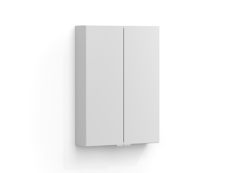 Intro spejlskab 50 cm i mat hvid med to spejldøre, uden belysning.