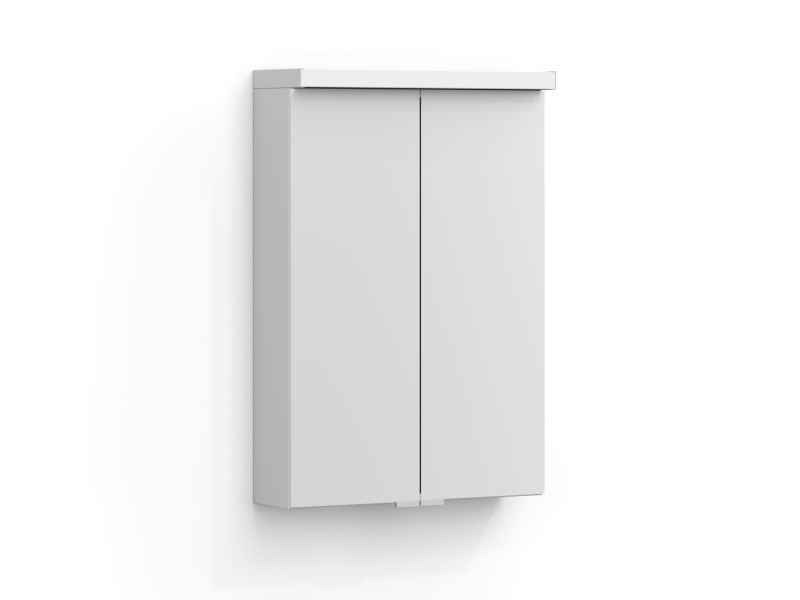 Intro spejlskab 50 cm i mat hvid med to spejldøre og overliggende belysning.